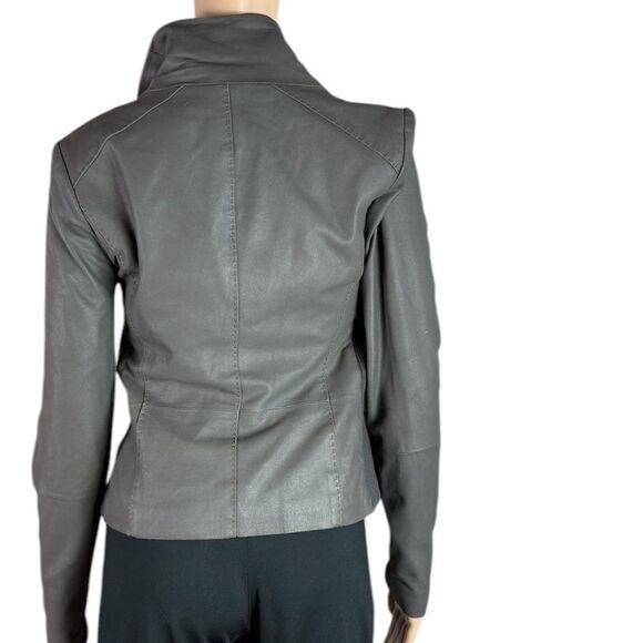 Vince Grayish Brown Goat Leather Moto Jacket - Picture 2 of 7
